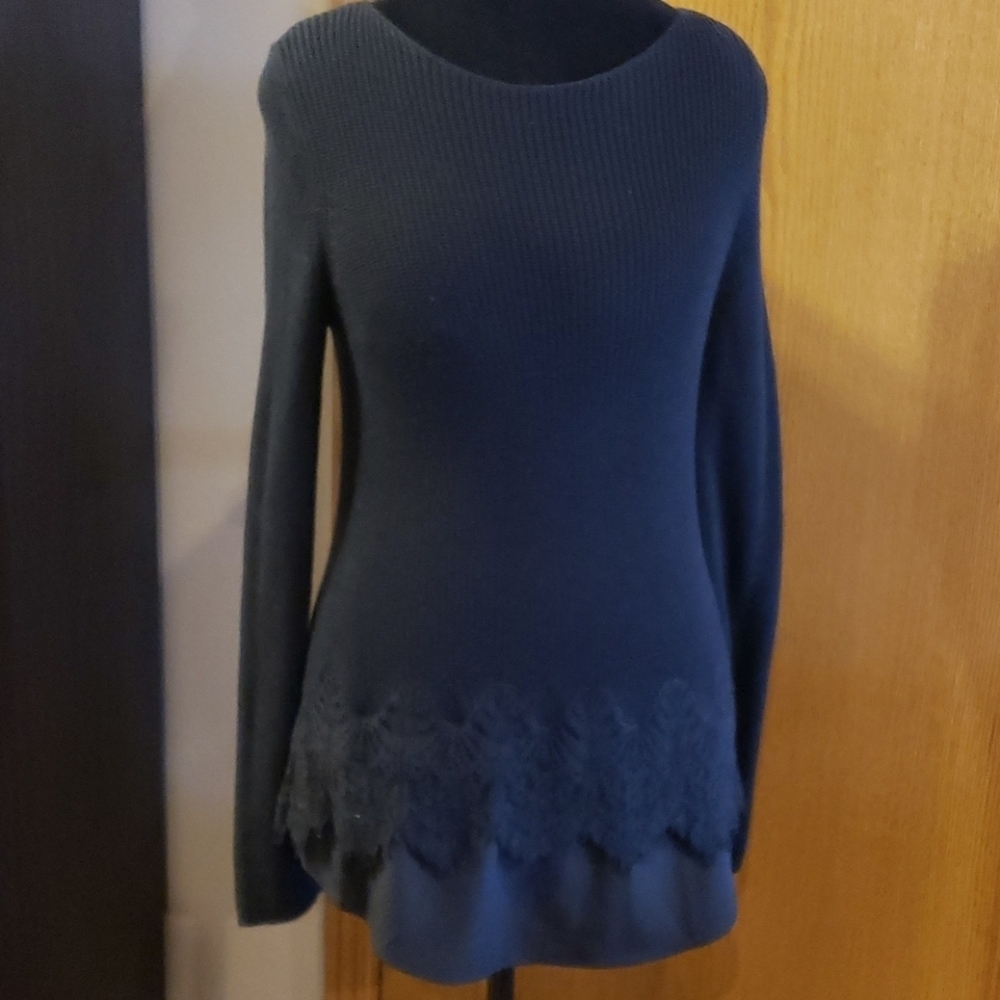 Lauren Ralph Lauren black lace trim layers sweater